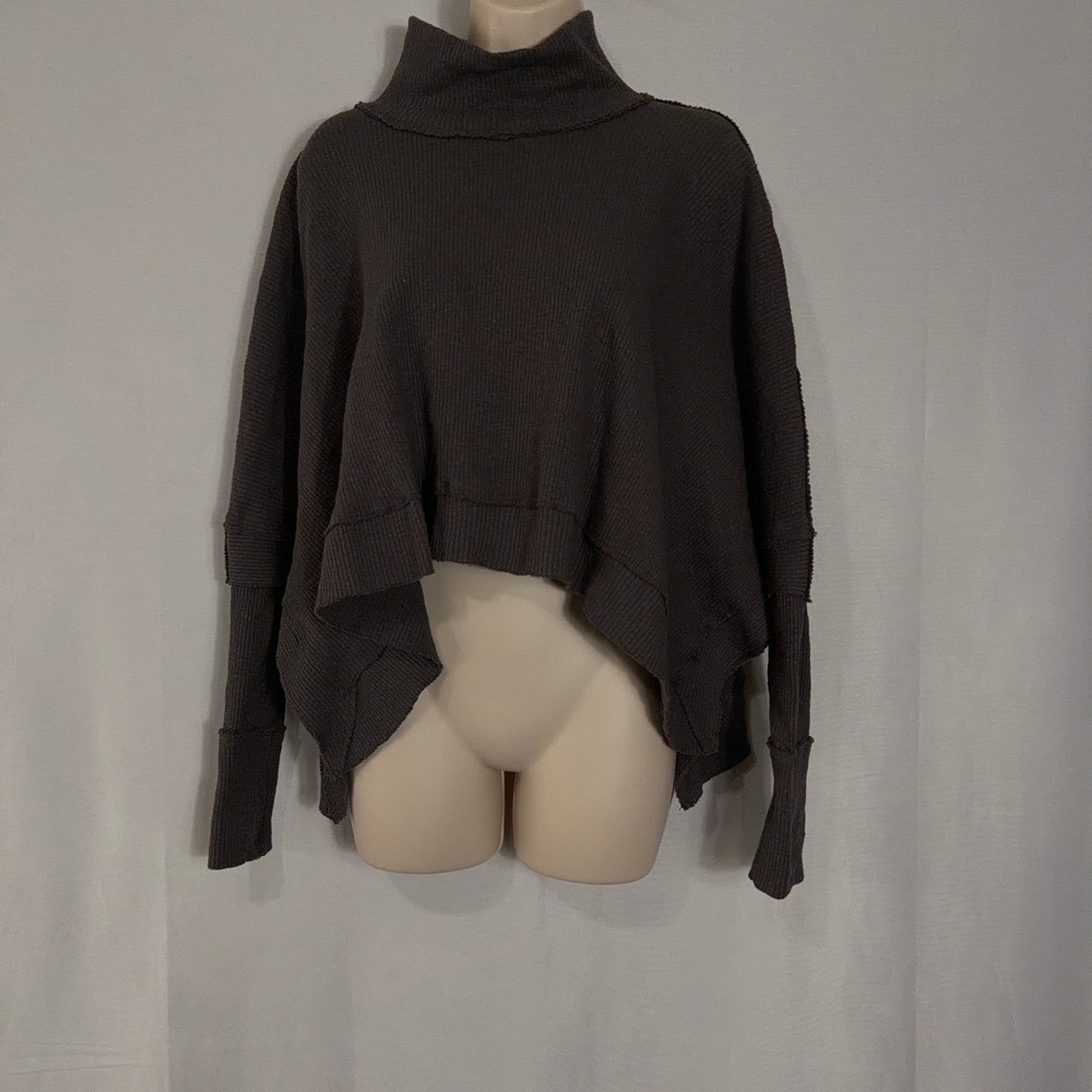 NWT Free People Top We The Free Moonbeam Thermal XS Cropped Mock Neck Grey Women